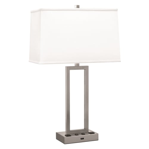 Twin Light Double NIghtstand Lamp, 29"H, 2 Outlets, 1 USB, Brushed Steel